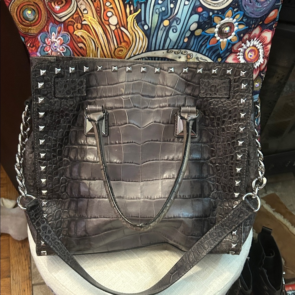 Michael Kors Studded Crocodile-Embossed Tote - Black - Picture 5 of 7